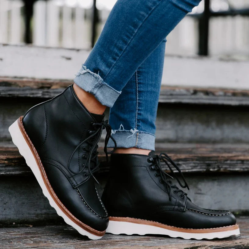 StridePro Diplomat Wedge Leather Boots Black | Premium🔥