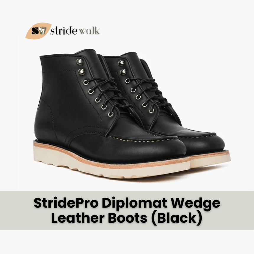 StridePro Diplomat Wedge Leather Boots Black | Premium🔥