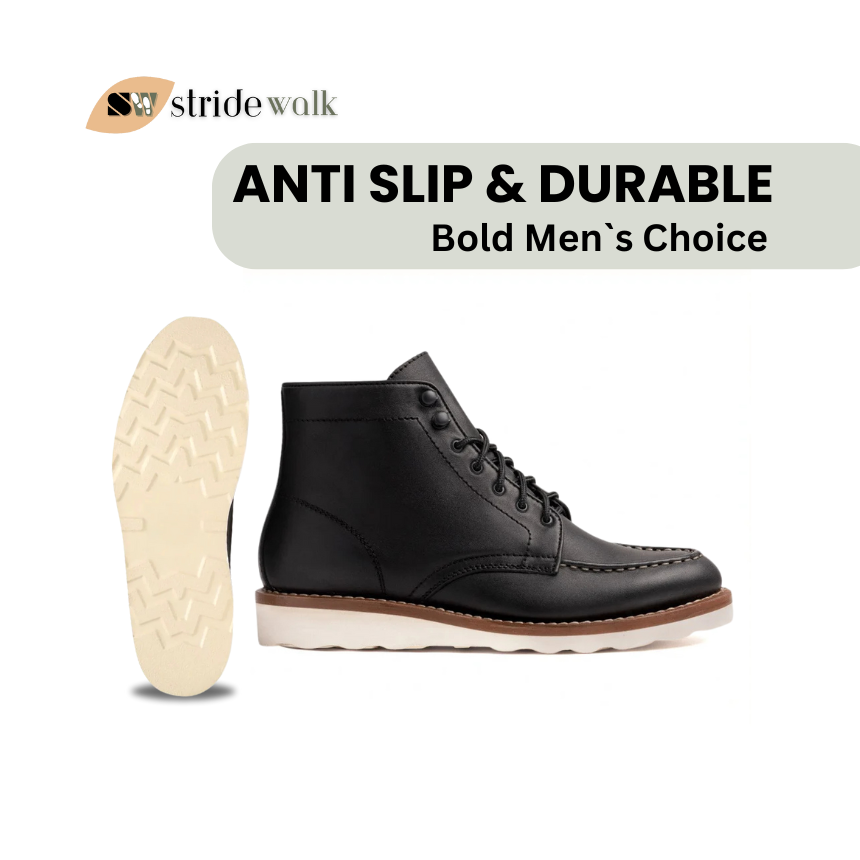 StridePro Diplomat Wedge Leather Boots Black | Premium🔥