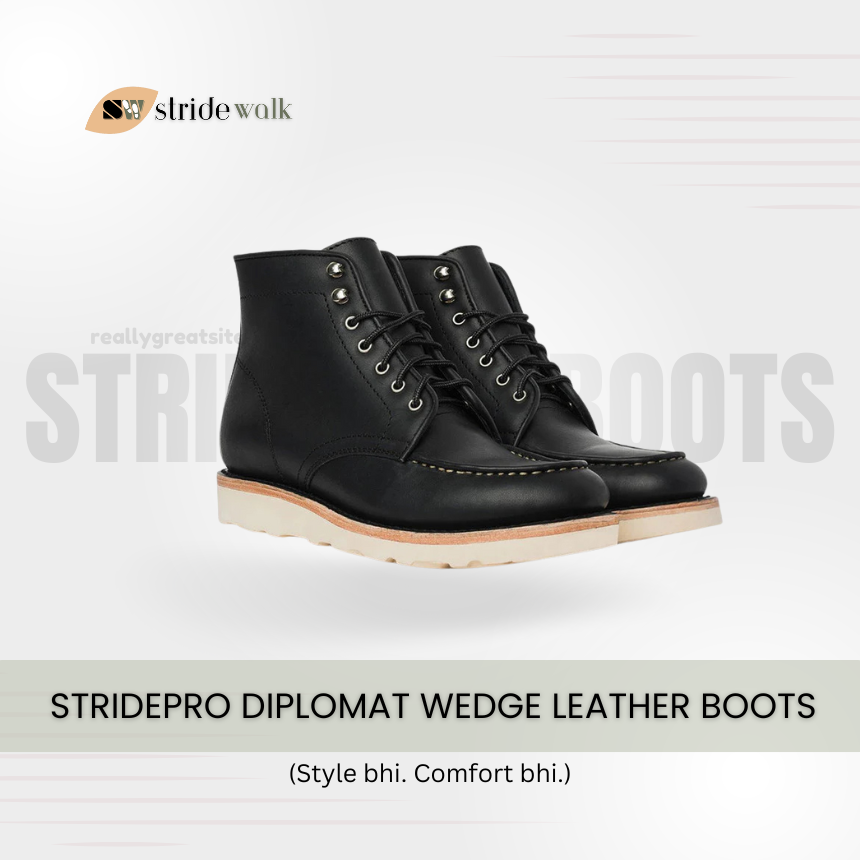 StridePro Diplomat Wedge Leather Boots Black | Premium🔥
