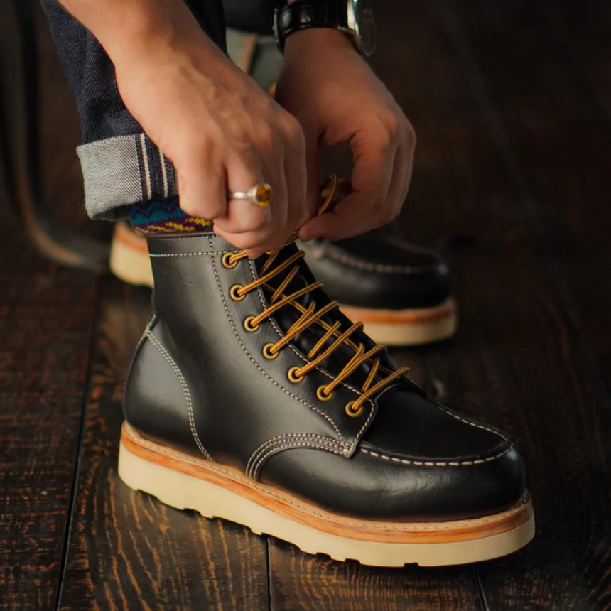 StridePro Diplomat Wedge Leather Boots Black | Premium🔥