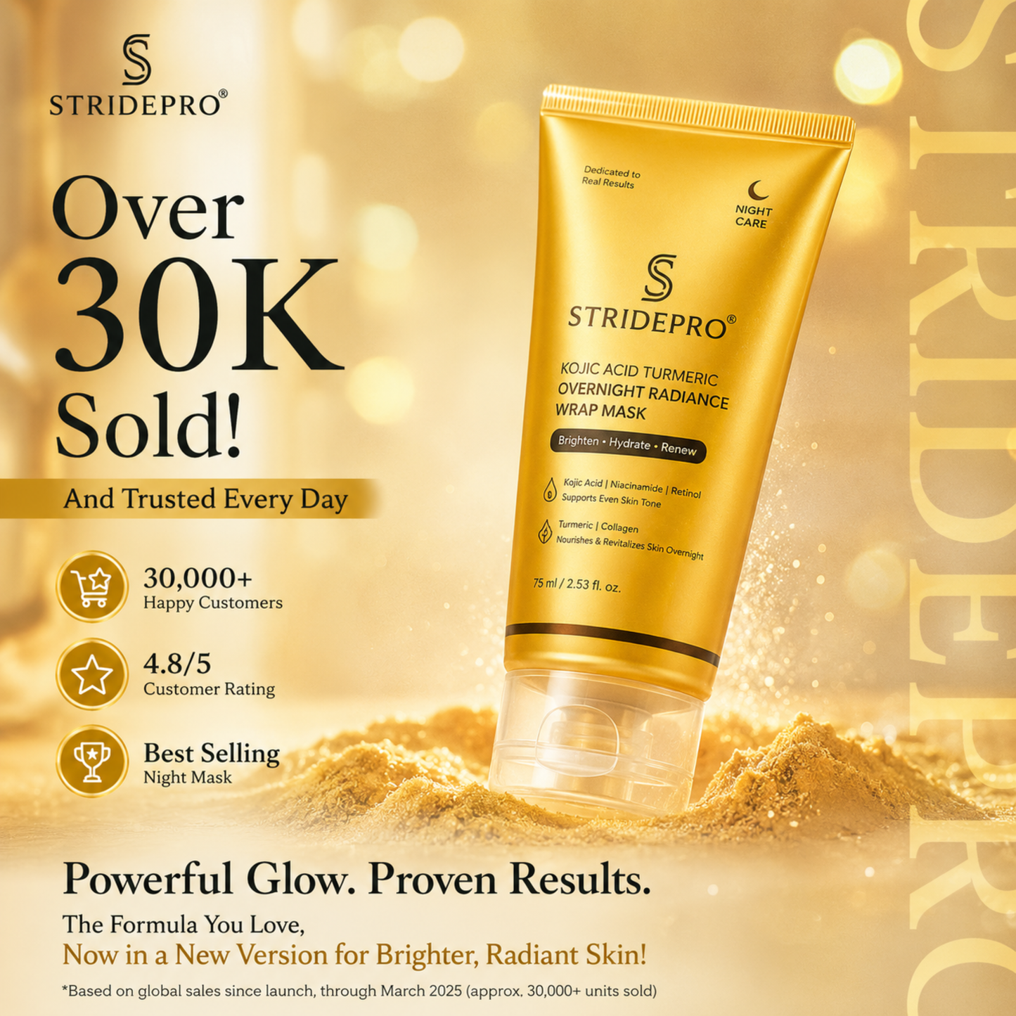 StridePro Kojic Acid Turmeric Overnight Radiance Wrap Mask 75ml