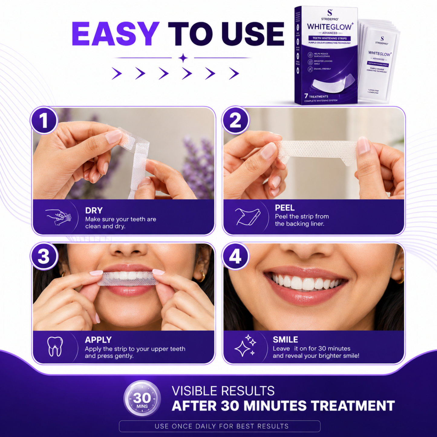 StridePro WhiteGlow Advanced Teeth Whitening Strips (7 Treatments)