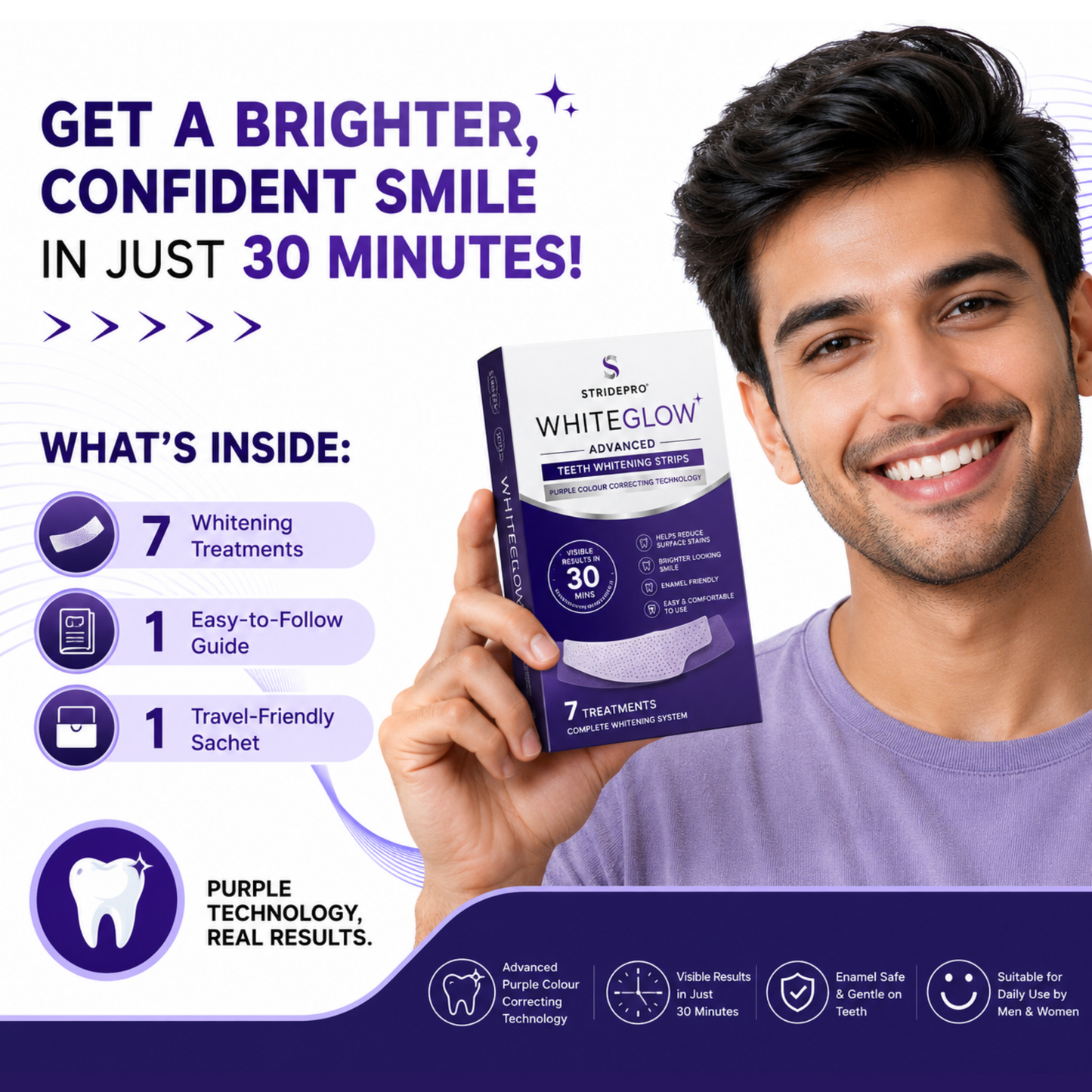 StridePro WhiteGlow Advanced Teeth Whitening Strips (7 Treatments)