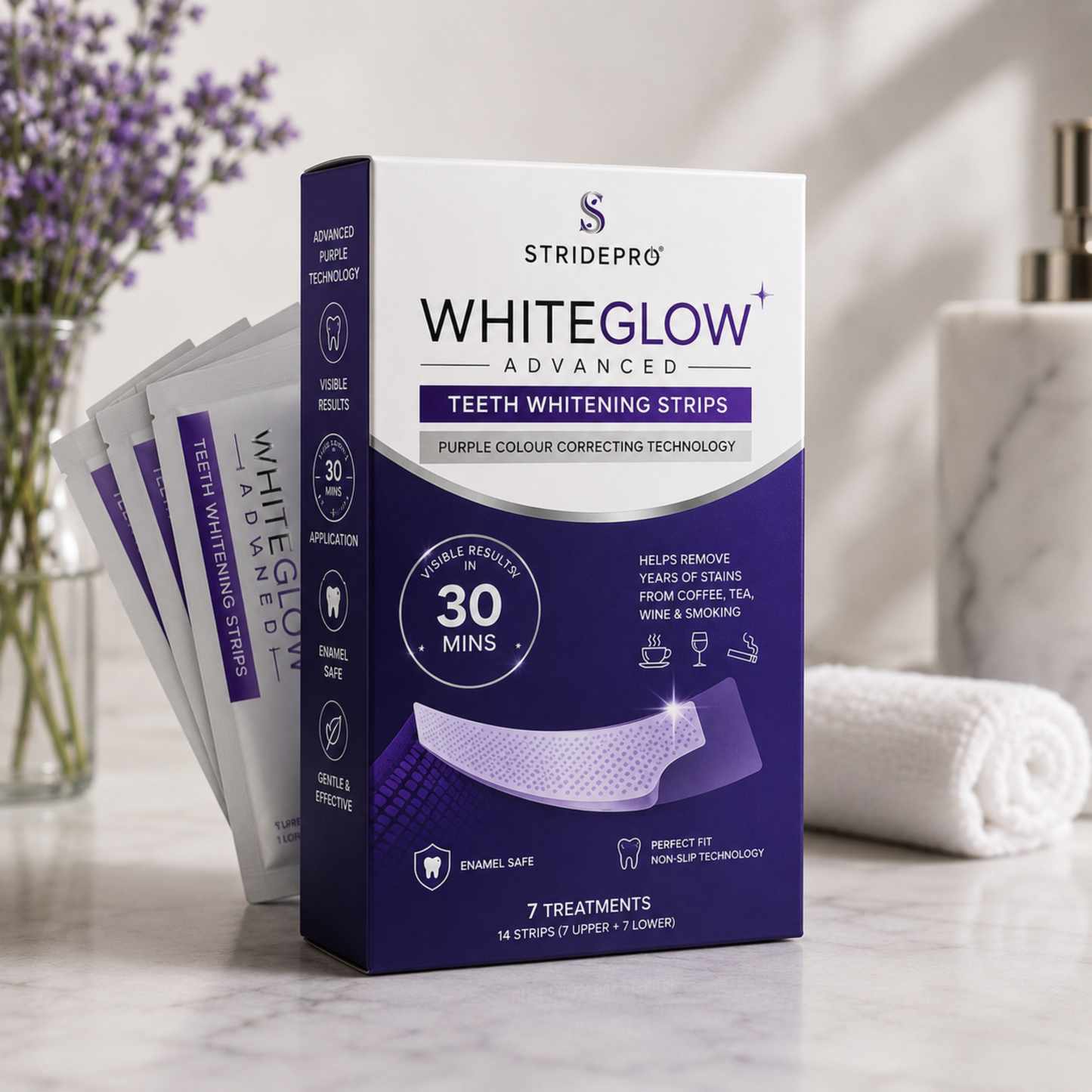 StridePro WhiteGlow Advanced Teeth Whitening Strips (7 Treatments)