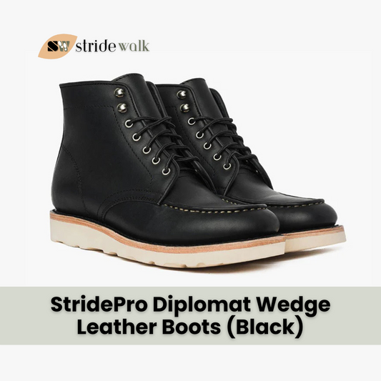 StridePro Diplomat Wedge Leather Boots Black | Premium🔥