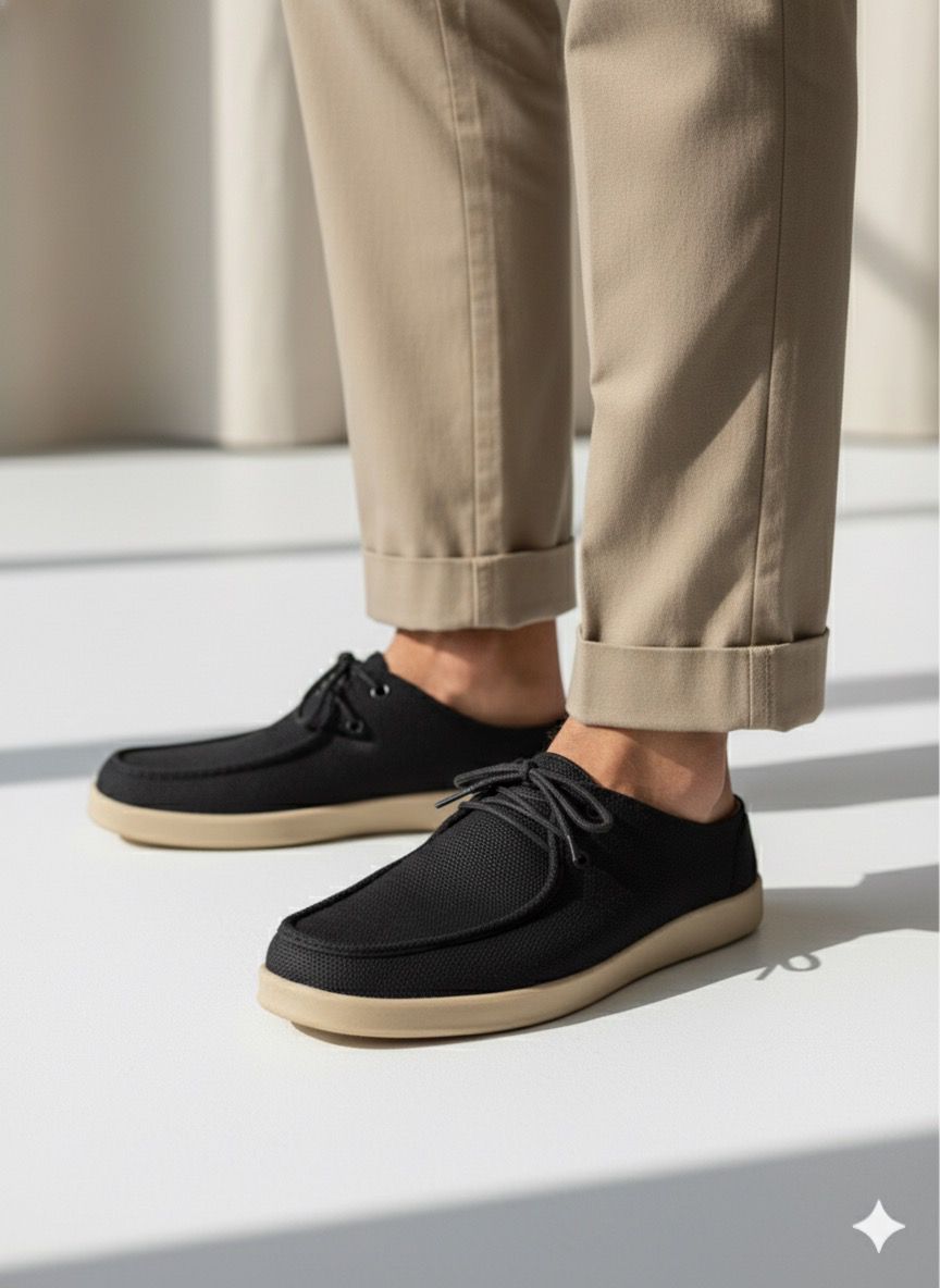 Aetos Men’s Black Linen Fisherman Slip-On Shoes