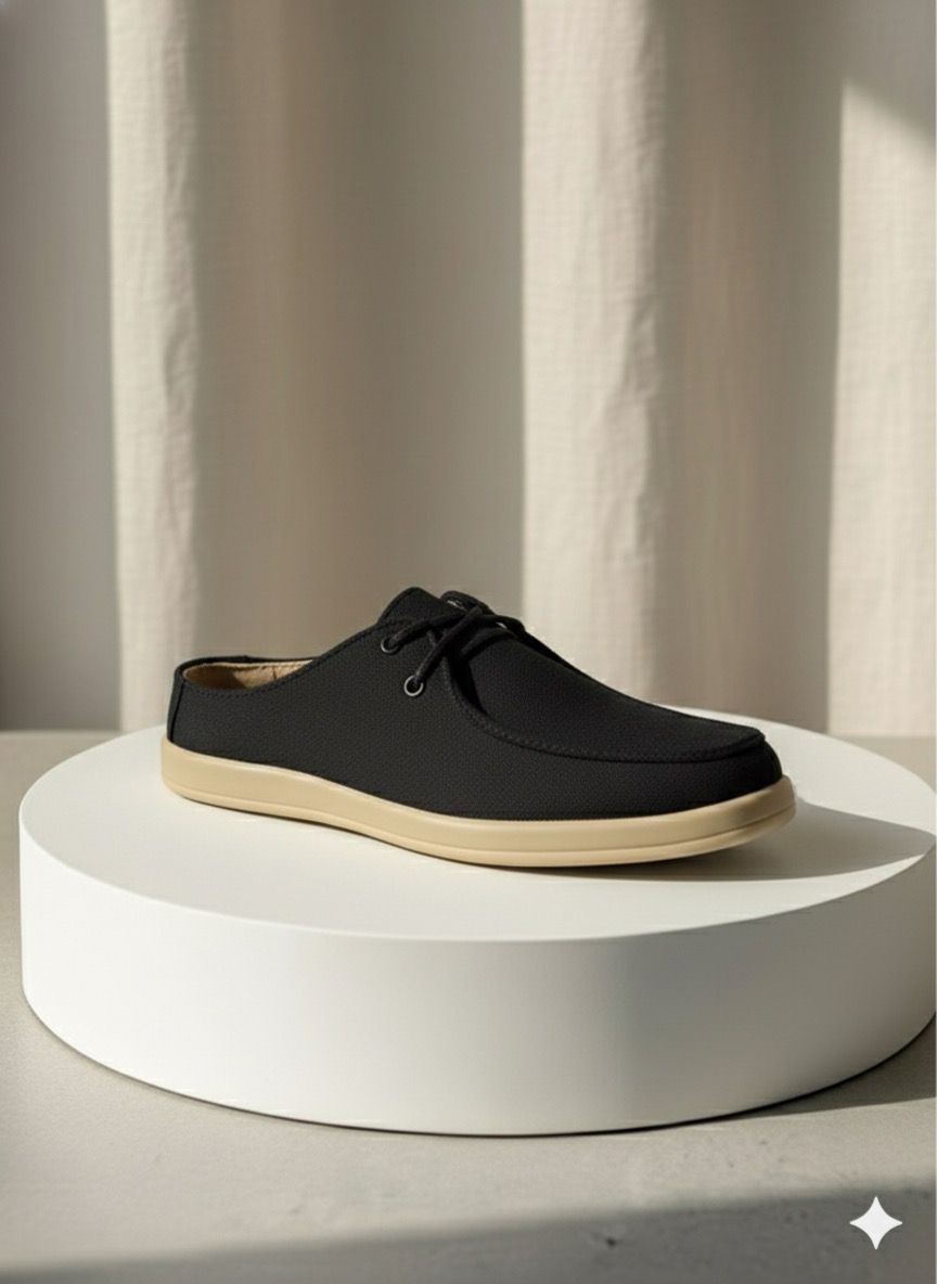 Aetos Men’s Black Linen Fisherman Slip-On Shoes