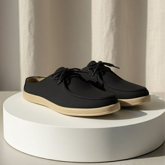 Aetos Men’s Black Linen Fisherman Slip-On Shoes